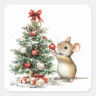 キュートなクリスマスマウスステッカー スクエアシール