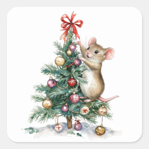 キュートなクリスマスマウスステッカー スクエアシール