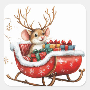 キュートなクリスマスマウスステッカー スクエアシール