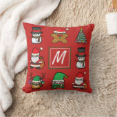 キュートなクリスマスマンガキャラクター赤モノグラム クッション (ブランケット)