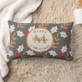 キュートなクリスマスモノグラムグレー/グレーホリーミスタントー ランバークッション (ブランケット)