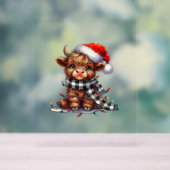 キュートなクリスマスライトハイランド牛のおもしろいクリスマス アクリルサイン (ニュートラル)