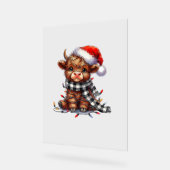 キュートなクリスマスライトハイランド牛のおもしろいクリスマス アクリルサイン (傾斜)