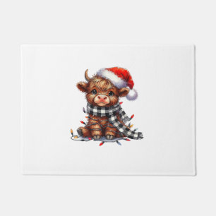 キュートなクリスマスライトハイランド牛のおもしろいクリスマス ドアマット