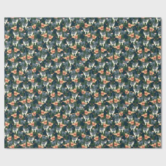 キュートなクリスマスラッピング紙とフェスティバル猫 ラッピングペーパー (フラット)