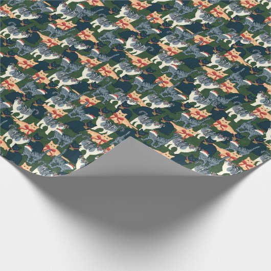 キュートなクリスマスラッピング紙とフェスティバル猫 ラッピングペーパー (角)