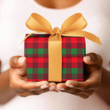 キュートなクリスマスレッドとグリーンバッファローの格子柄