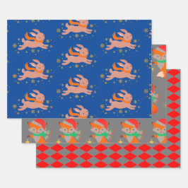 キュートなクリスマス動物用フラットシート包装紙 ラッピングペーパーシート