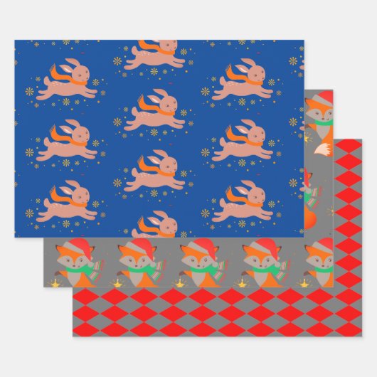 キュートなクリスマス動物用フラットシート包装紙 ラッピングペーパーシート (セット)