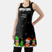キュートなクリスマス小妖精や小人分隊&ブラックスノーフレーク エプロン (インサイチュ)