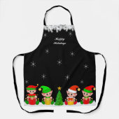 キュートなクリスマス小妖精や小人分隊&ブラックスノーフレーク エプロン (正面)
