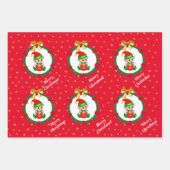 キュートなクリスマス小妖精や小人、スターオンレッド&ベル ラッピングペーパーシート (正面)