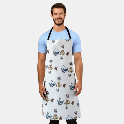 キュートなクリスマス恐竜 エプロン (着用した状態)