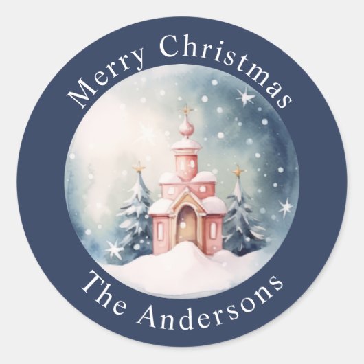 キュートなクリスマス星空の夜のステッカー ラウンドシール (正面)