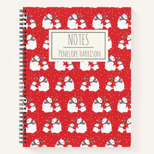 キュートなクリスマス極ベアーズレッドパーソナライズされた ノートブック (正面)