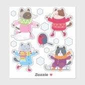 キュートなクリスマス猫たちバードスケートが雪のかけら シール (シート)