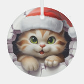 キュートなクリスマス猫の壁図解入りの、写真付きの ガラスオーナメント (正面)