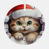 キュートなクリスマス猫の壁図解入りの、写真付きの ガラスオーナメント (裏面)