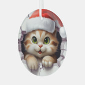 キュートなクリスマス猫の壁図解入りの、写真付きの ガラスオーナメント (正面左)
