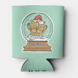 キュートなクリスマス猫カスタムのモノグラム缶クーラー 缶クーラー