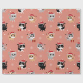 キュートなクリスマス猫パターン ラッピングペーパー (フラット)