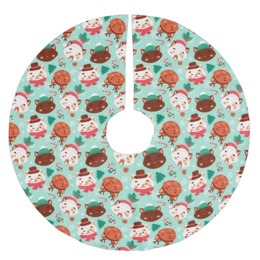 キュートなクリスマス猫ブラシ付きポリエステルのツリースカート ブラッシュドポリエステルツリースカート (正面)