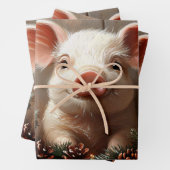 キュートなクリスマス素朴ピグ絵を描の切り離し ラッピングペーパーシート (インサイチュ)