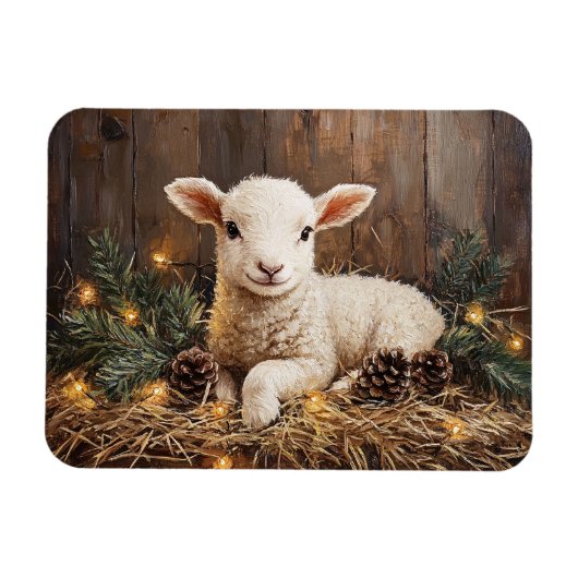 キュートなクリスマス素朴ラム絵を描ズ マグネット (横)