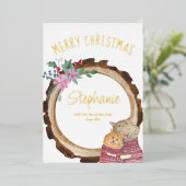 キュートなクリスマス素朴子猫の木枠金ゴールド 箔シーズンカード (立ち正面)