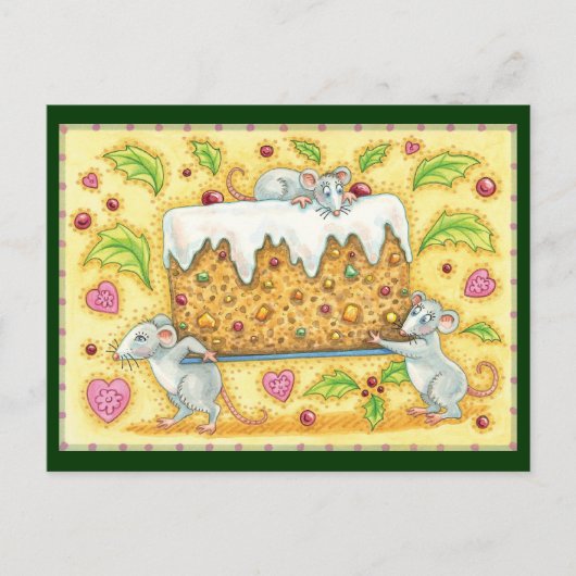 キュートなクリスマス運ネズミのフルーツ菓子 シーズンポストカード (正面)