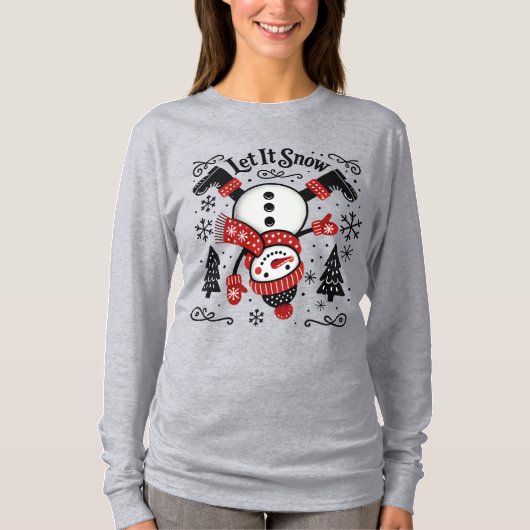 キュートなクリスマス雪だるまが雪を降らせる Tシャツ (正面)