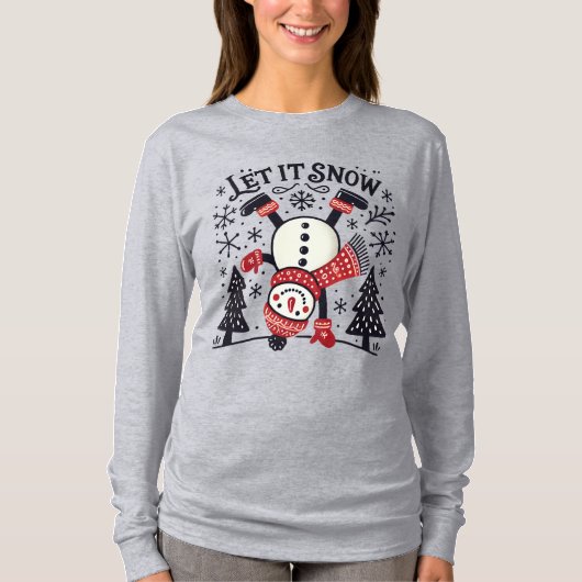 キュートなクリスマス雪だるまが雪を降らせる Tシャツ (正面)
