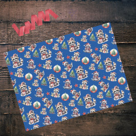 キュートなクリスマス・アライグマ贈り物スノードーム（青） 薄葉紙