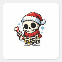 キュートなクリスマス スケルトンのキャンディケイン カワイイ スクエアシール
