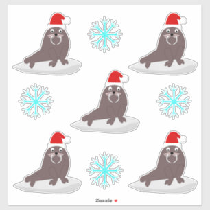 キュートなクリスマス・セイウチと雪片 シール