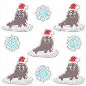 キュートなクリスマス・セイウチと雪片 シール (正面)
