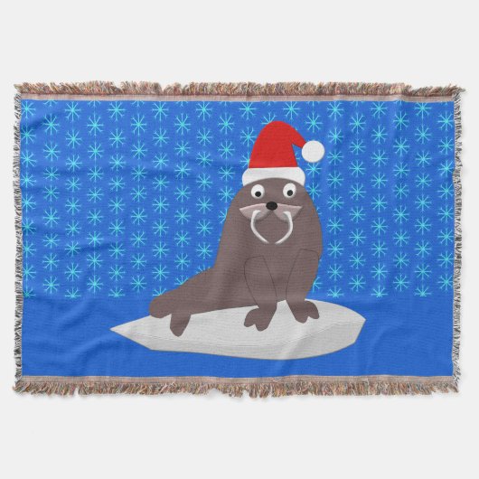 キュートなクリスマス・セイウチと雪片 スローブランケット (正面)
