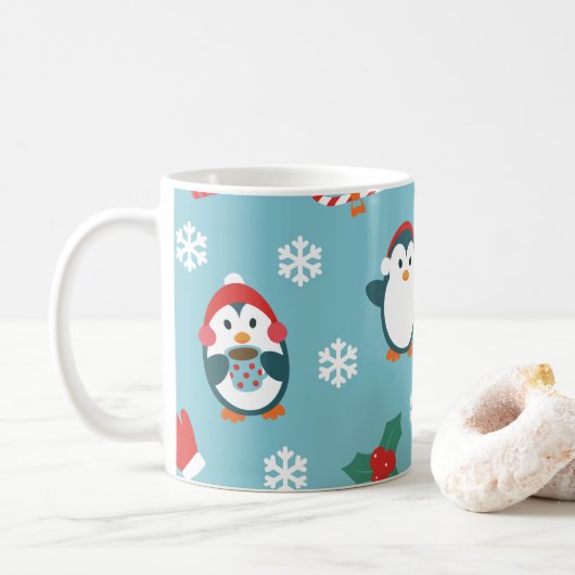キュートなクリスマス ペンギンパターン コーヒーマグカップ (ドーナツ)