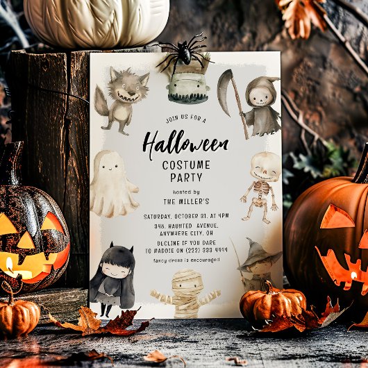 キュートなクリープスの子供用ハロウィンコスチュームパーティー 招待状