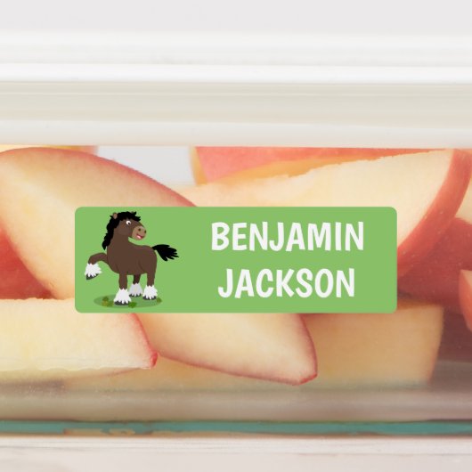 キュートなクリー荷車を引くデールの馬のパーソナライズされた漫画 ラベル (貼付)