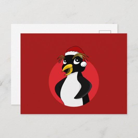 キュートなクレステッドペンギンのクリスマス漫画はがき ポストカード (正面/裏面)