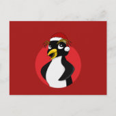 キュートなクレステッドペンギンのクリスマス漫画はがき ポストカード (正面)