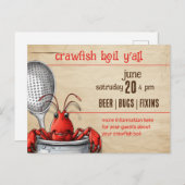 キュートなクロウフィッシュと銀のポットとスプーン インビテーションポストカード (正面/裏面)