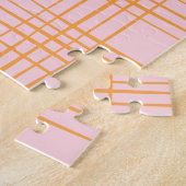 キュートなグリッド線パターンパステルピンクとオレンジ ジグソーパズル (側面)