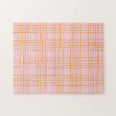 キュートなグリッド線パターンパステルピンクとオレンジ ジグソーパズル (横)