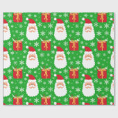 キュートなグリーンクリスマスサンタとギフト&スノーフレーク ラッピングペーパー (フラット)