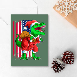 キュートなグリーンクリスマスサンタTRexティラノサウルスクリスマス シーズンカード