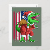 キュートなグリーンクリスマスサンタTRexティラノサウルスクリスマス シーズンポストカード (正面/裏面)