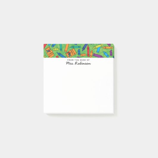 キュートなグリーンクレヨン先生デスクから3x3へ ポストイット (正面)