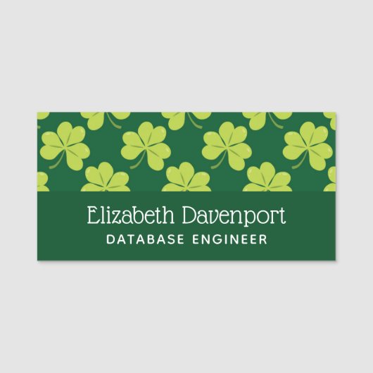 キュートなグリーンクローバー模様 名札 (正面)